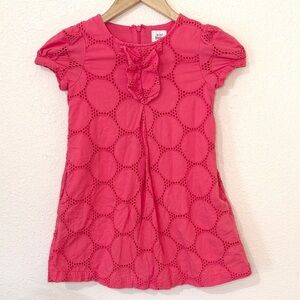 Mini Boden Girls Pink Eyelet Ruffle Dress Short Sleeve Cotton Size 5-6Y